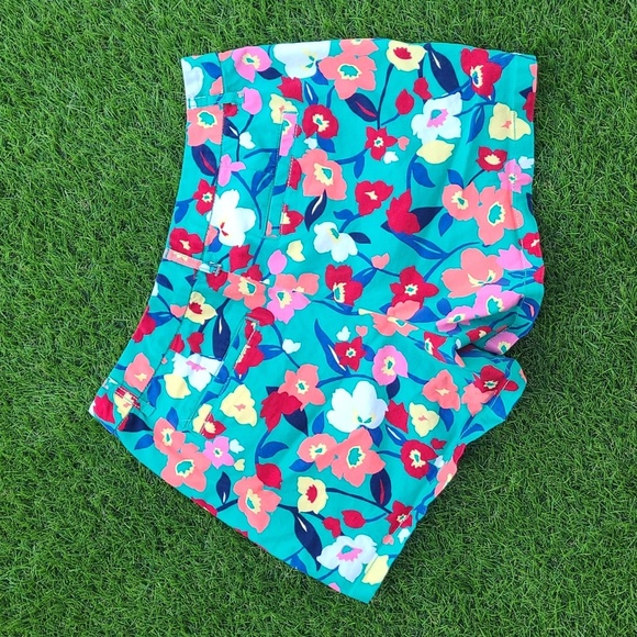 Elle Bright Vibrant Floral Teal Pink Summer Stretch Cotton Shorts Womens Size 8 - Picture 15 of 16